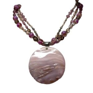 Pink Mother of Pearl Shell Pendant Multi-strand Necklace